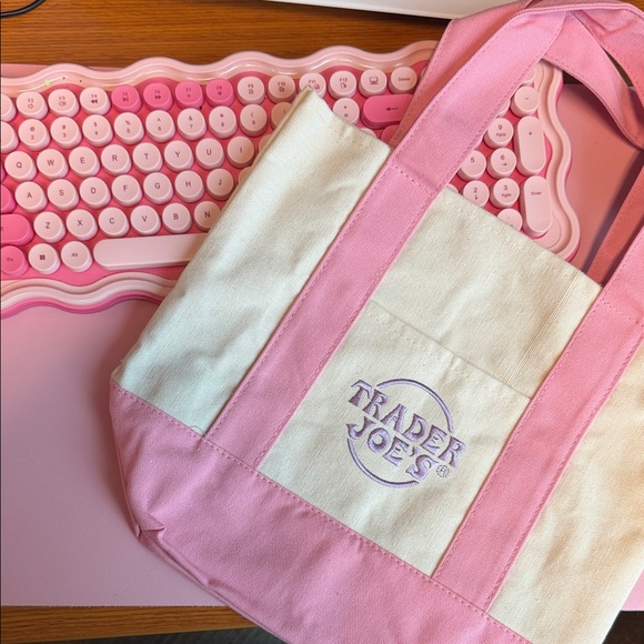 Trader Joe'S Handbags - Trader Joe's Pink & Cream Canvas Tote